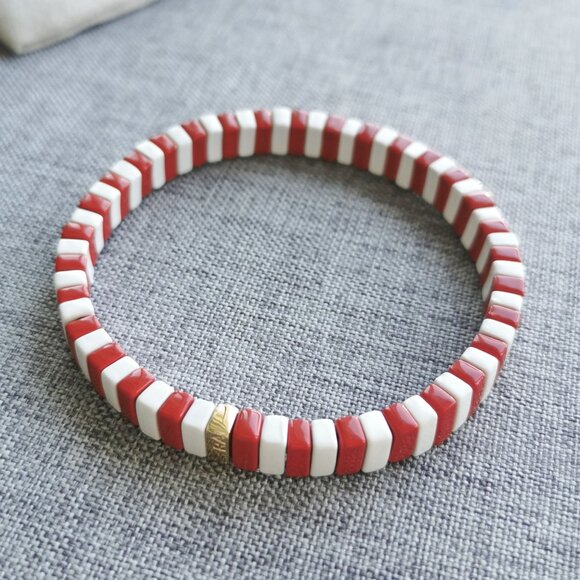 Roxanne Assoulin Only Love Enamel Bracelet | Red White Beads Gold - Picture 2 of 4